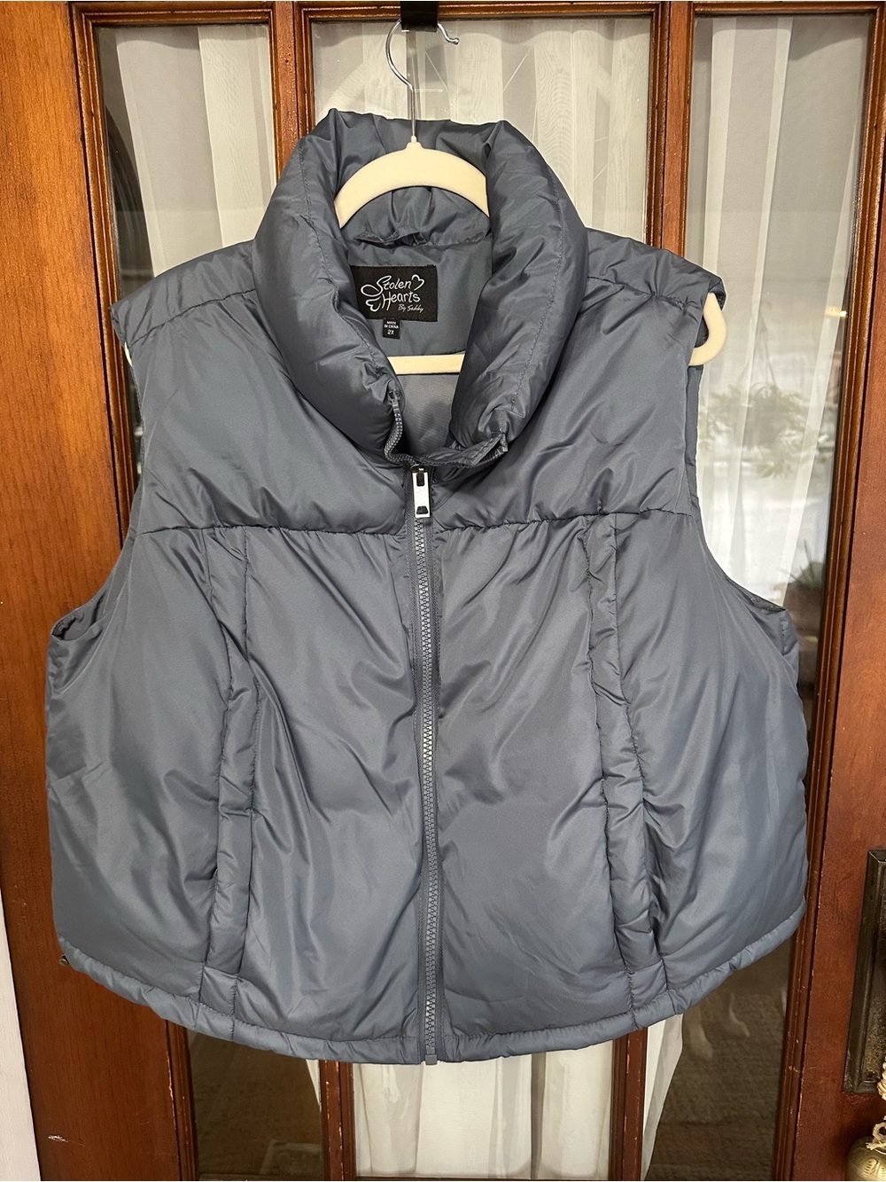 Blue Gray Puffer Vest - Cozy Sleeveless Jacket